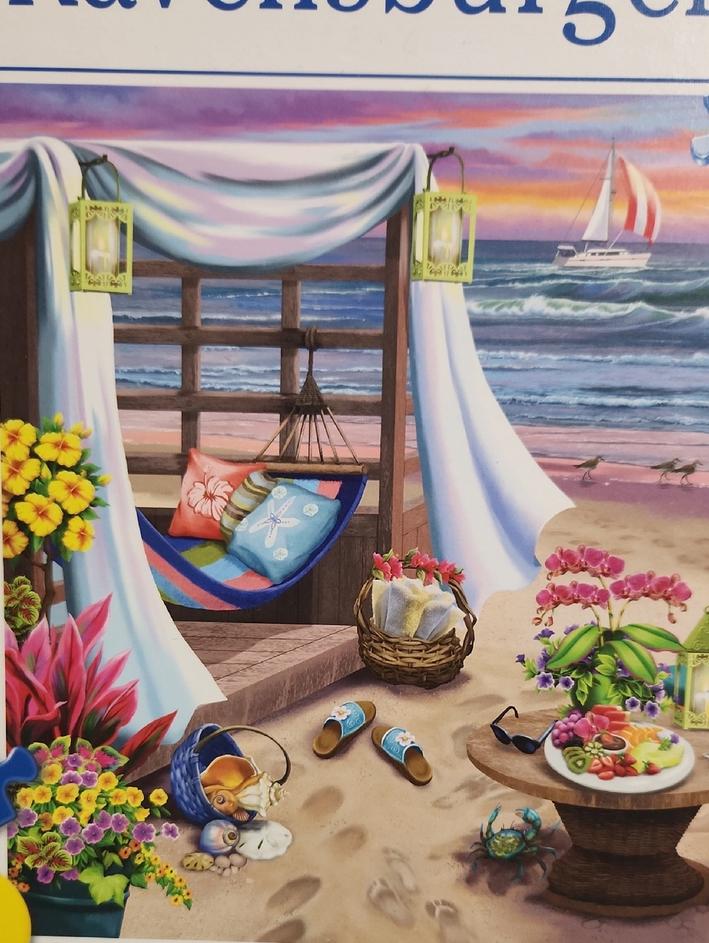 2 Ravensburger 500 Pc Puzzle Cabana Retreat Beach & Northern Lights Large Format - Picture 2 of 9